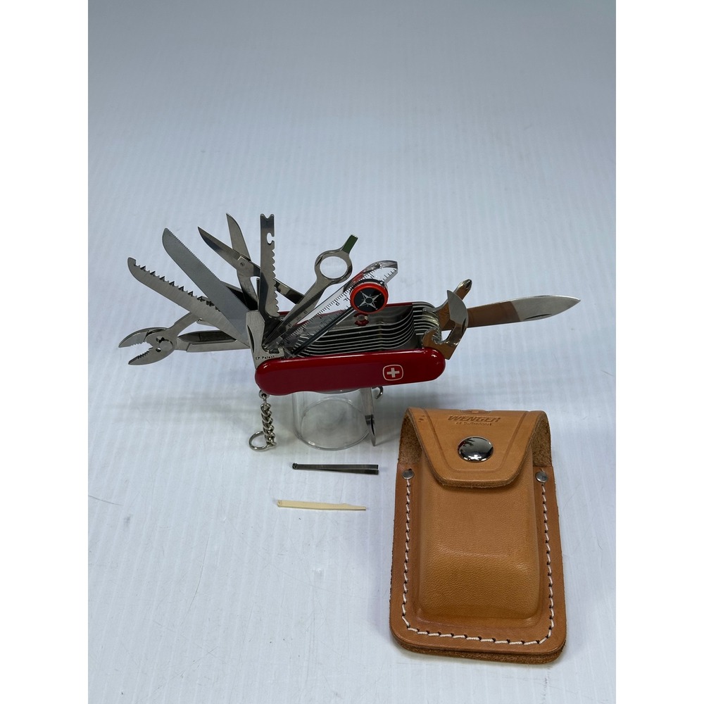 Wenger Swiss Army Knife Multi-Tool Red with Tan Leather Pouch Case